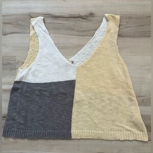 Hem & Thread Yellow, White, Gray Colorblock V-Neck Knit Tank